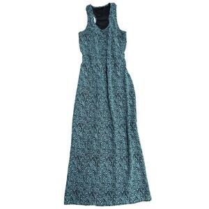 Indulge Dress Womens Medium Blue Chevron Maxi Sleeveless Jersey Tank Scoop Neck